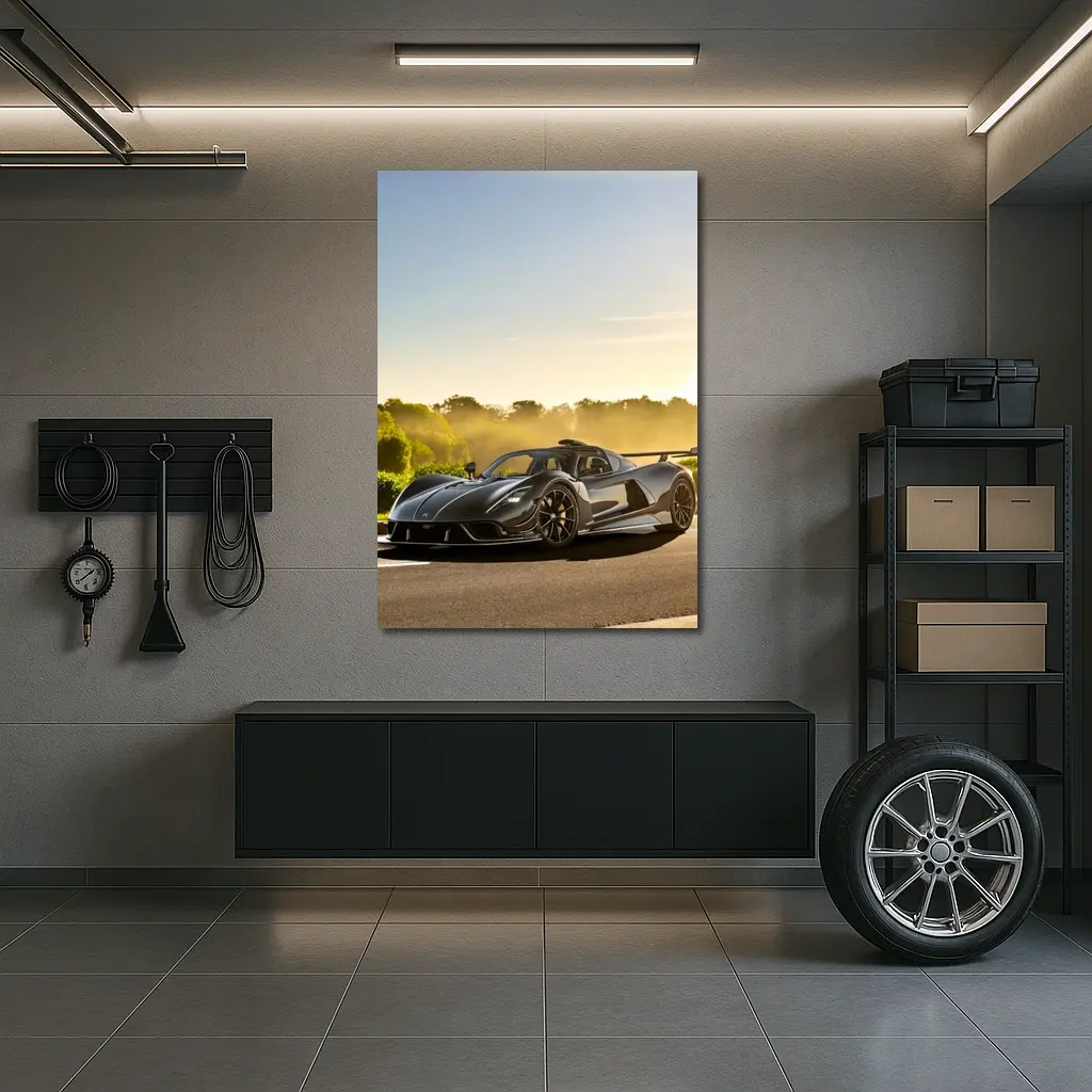 Hennessey Venom F5 Black Supercar Sunset Road – Wall Art