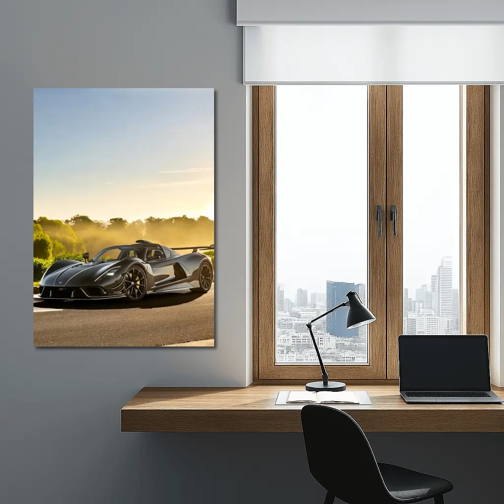 Hennessey Venom F5 Black Supercar Sunset Road – Wall Art