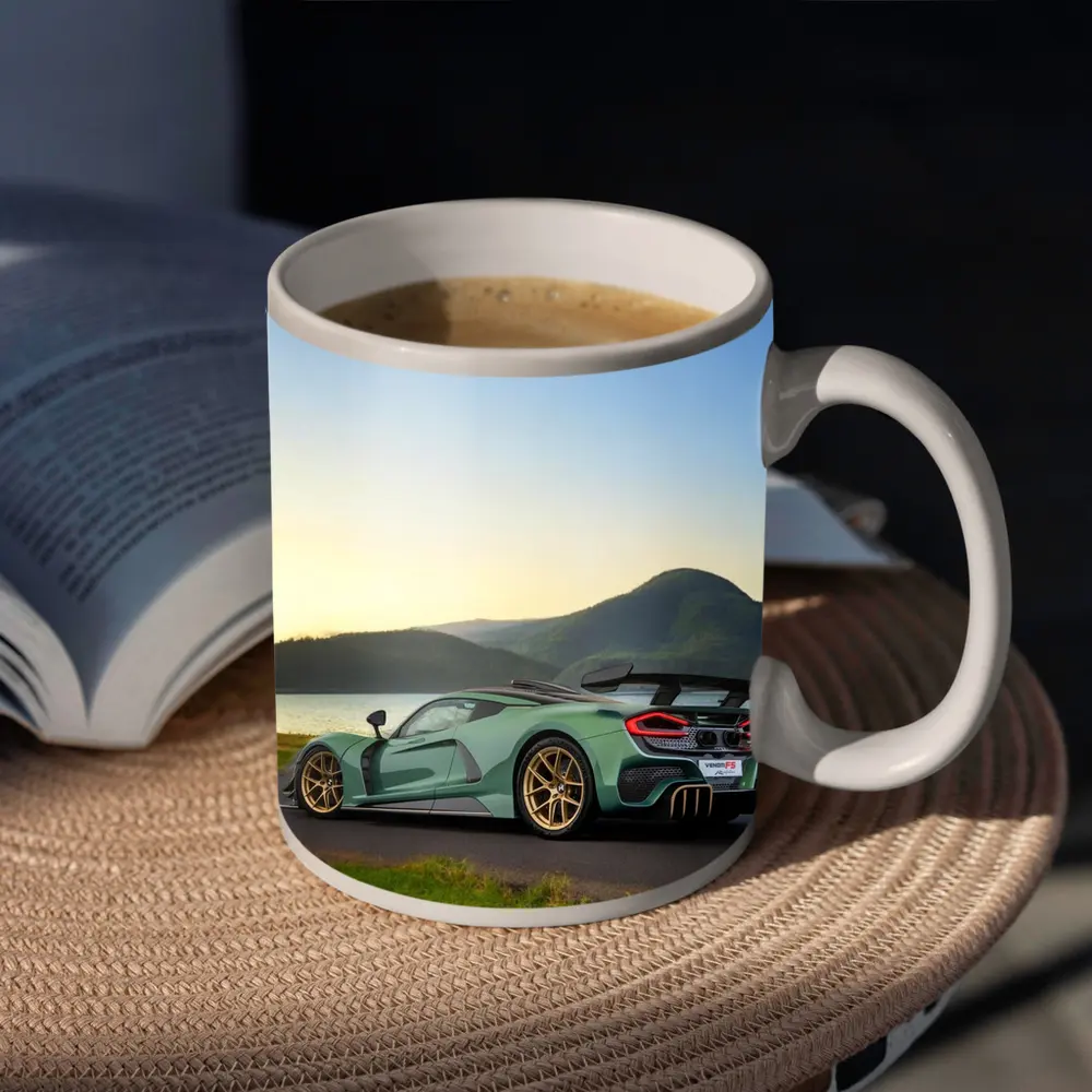 Hennessey Venom F5 Green Supercar Lake Background – Mugs