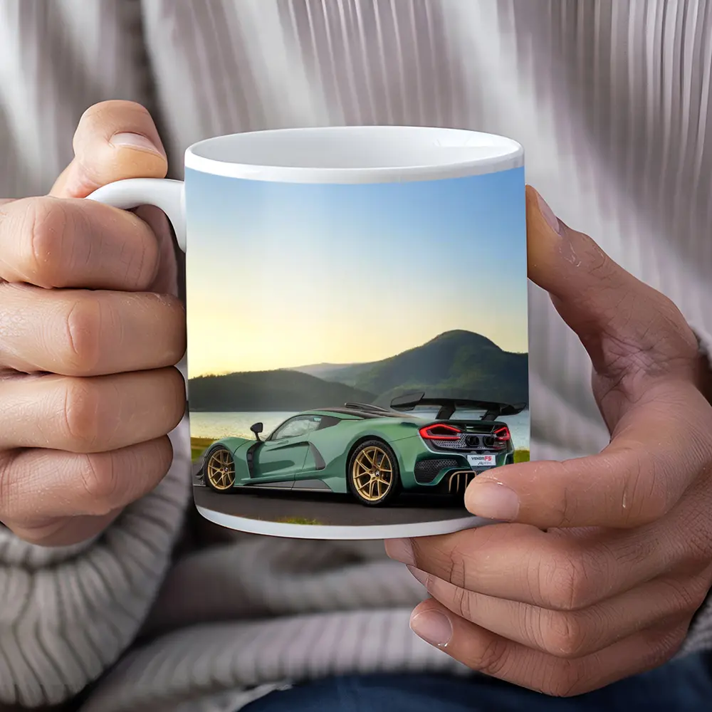 Hennessey Venom F5 Green Supercar Lake Background – Mugs