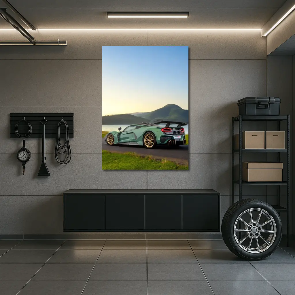 Hennessey Venom F5 Green Supercar Lake Background – Wall Art