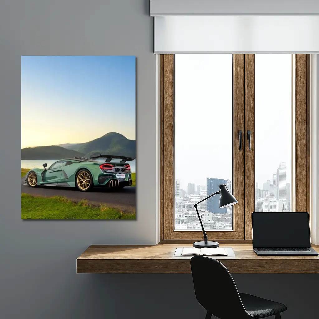 Hennessey Venom F5 Green Supercar Lake Background – Wall Art