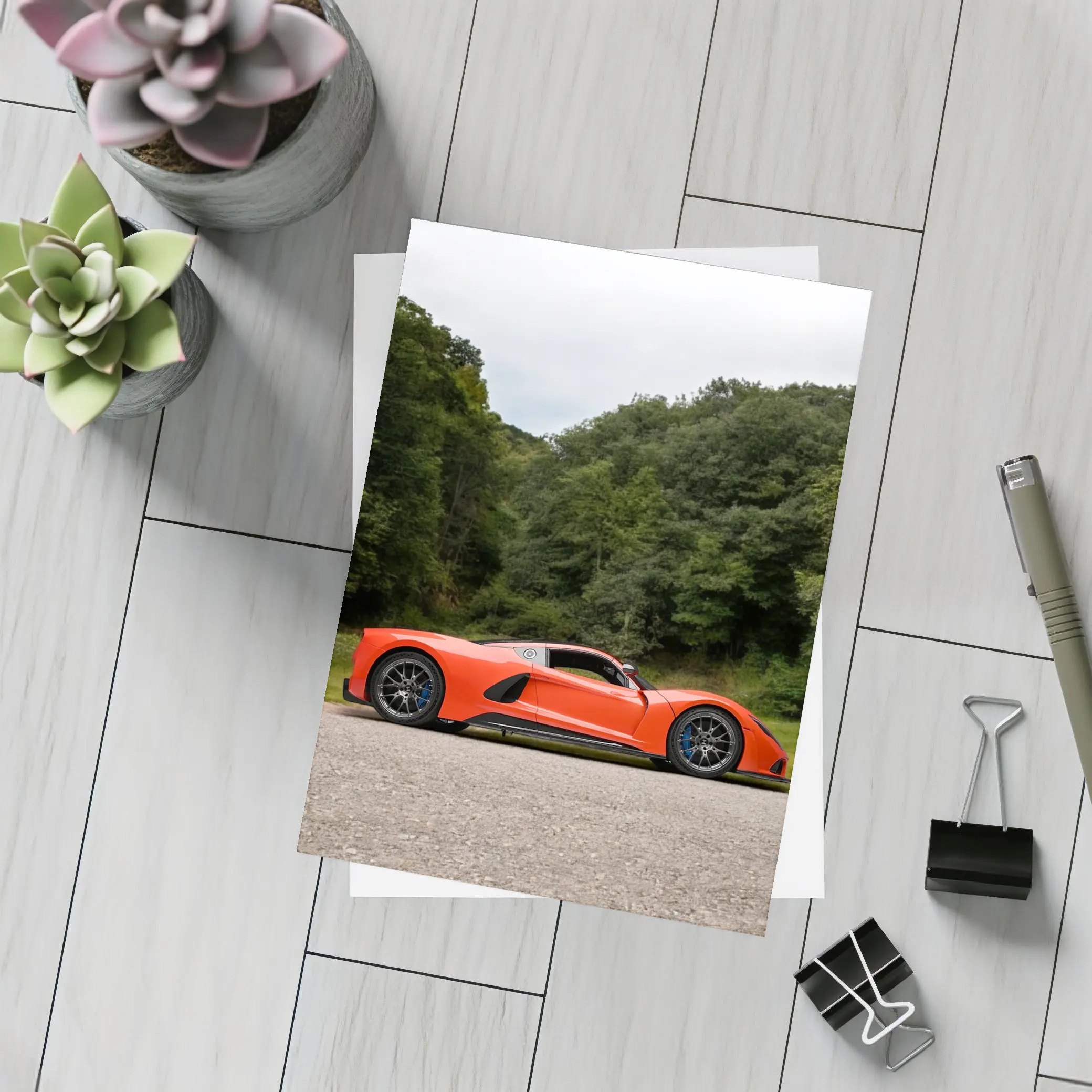 Hennessey Venom F5 Orange Supercar Wooded Road – Postcards