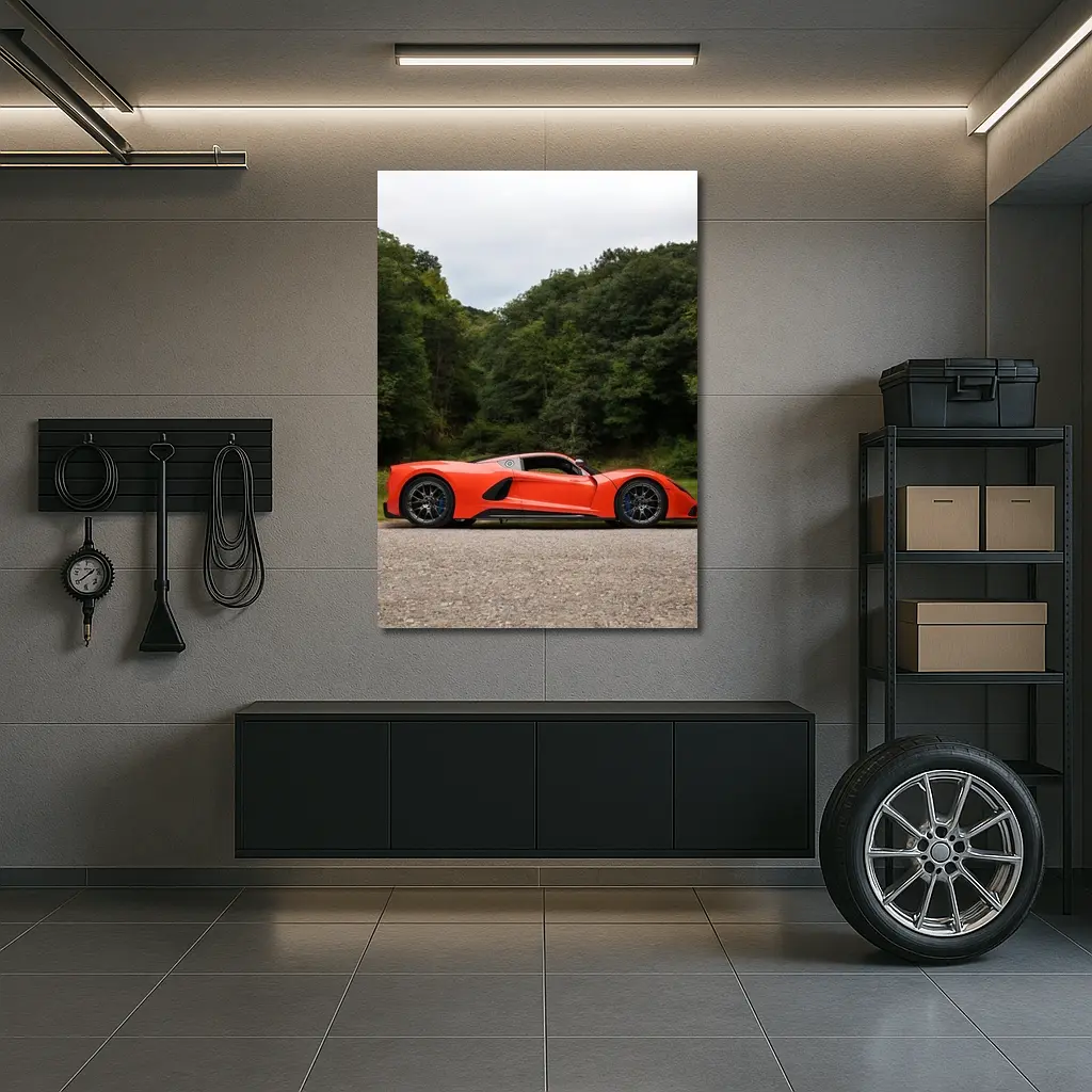 Hennessey Venom F5 Orange Supercar Wooded Road – Wall Art