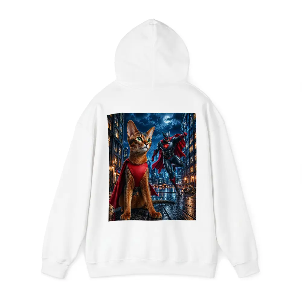 Abyssinian Cat Superhero Night City Scene – Hoodies