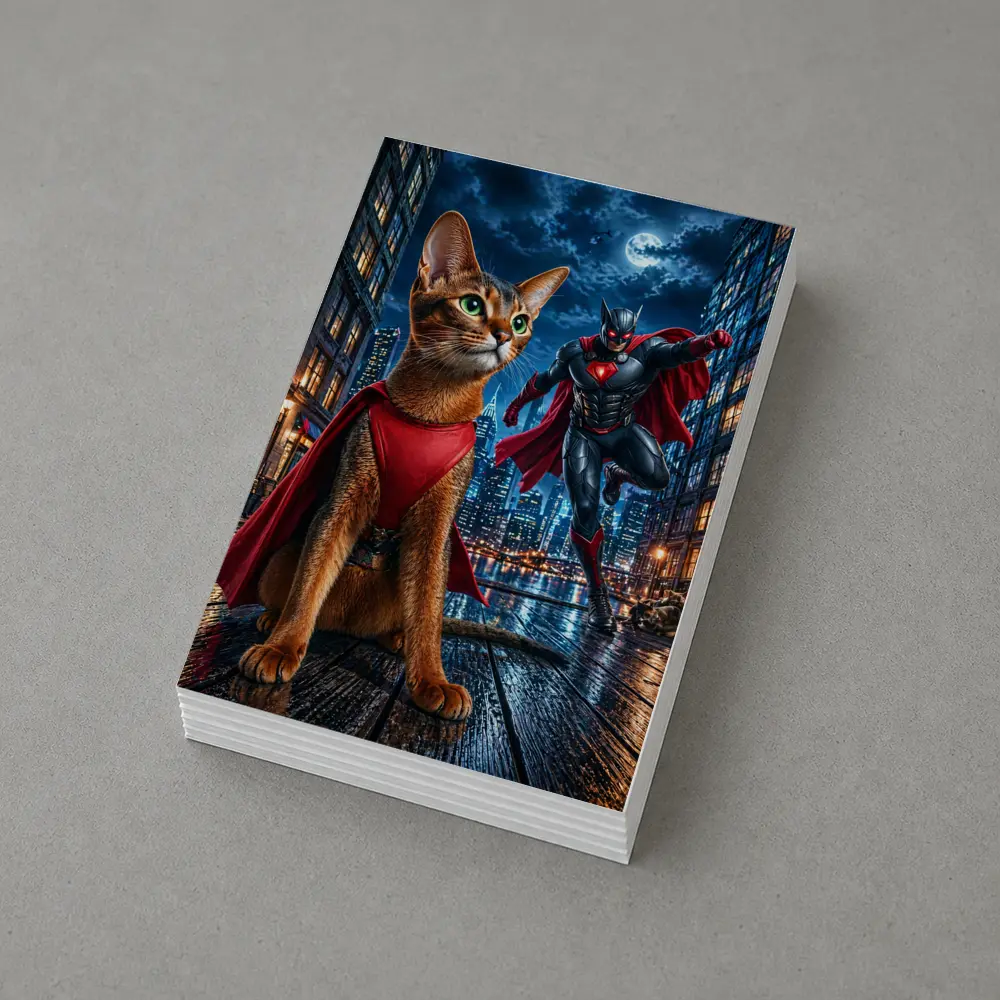 Abyssinian Cat Superhero Night City Scene – Postcards