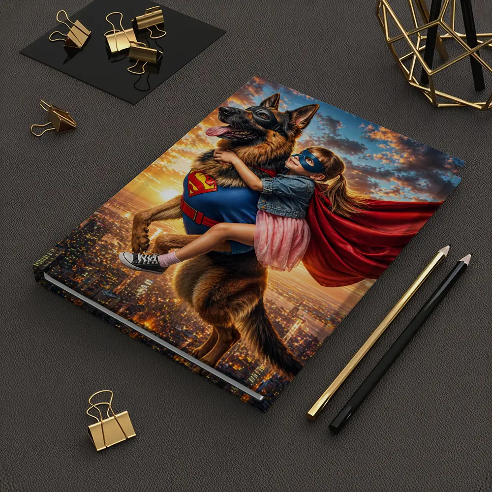 Superhero Girl Flying With German Shepherd – Notebooks