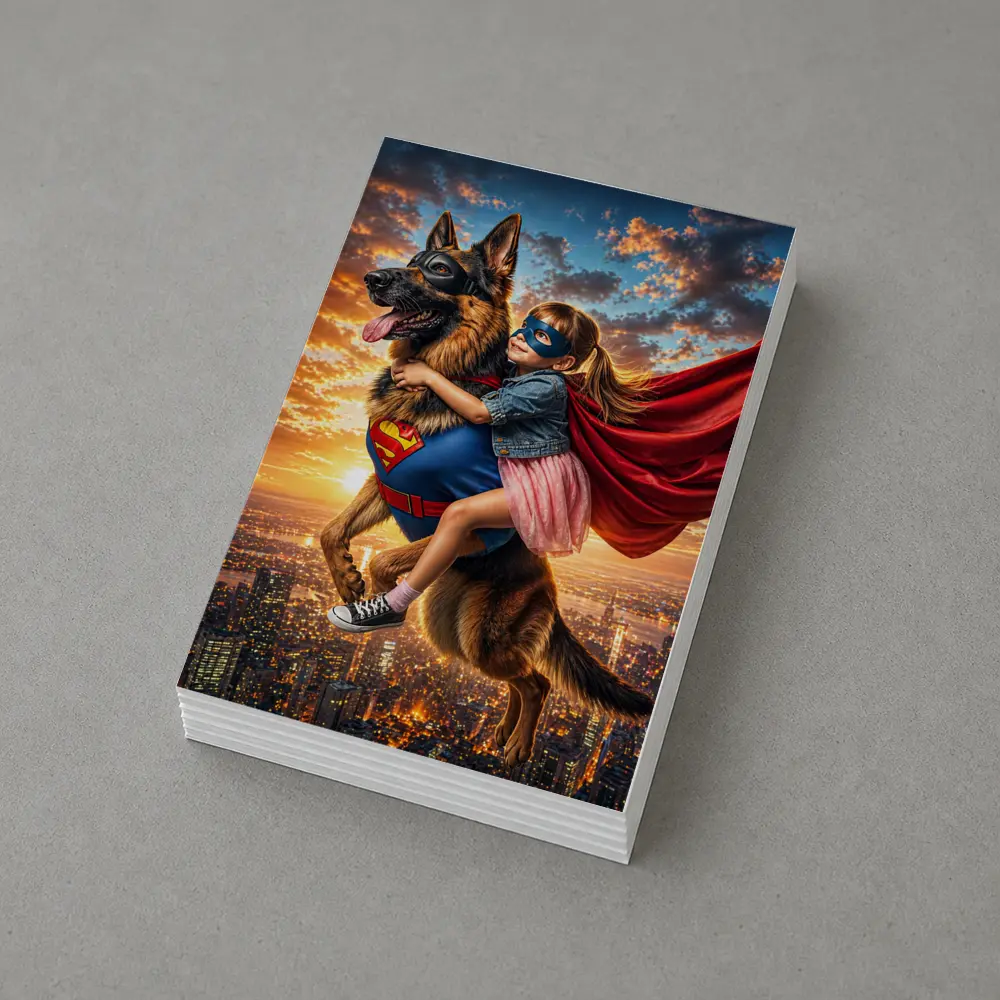 Superhero Girl Flying With German Shepherd – Postcards