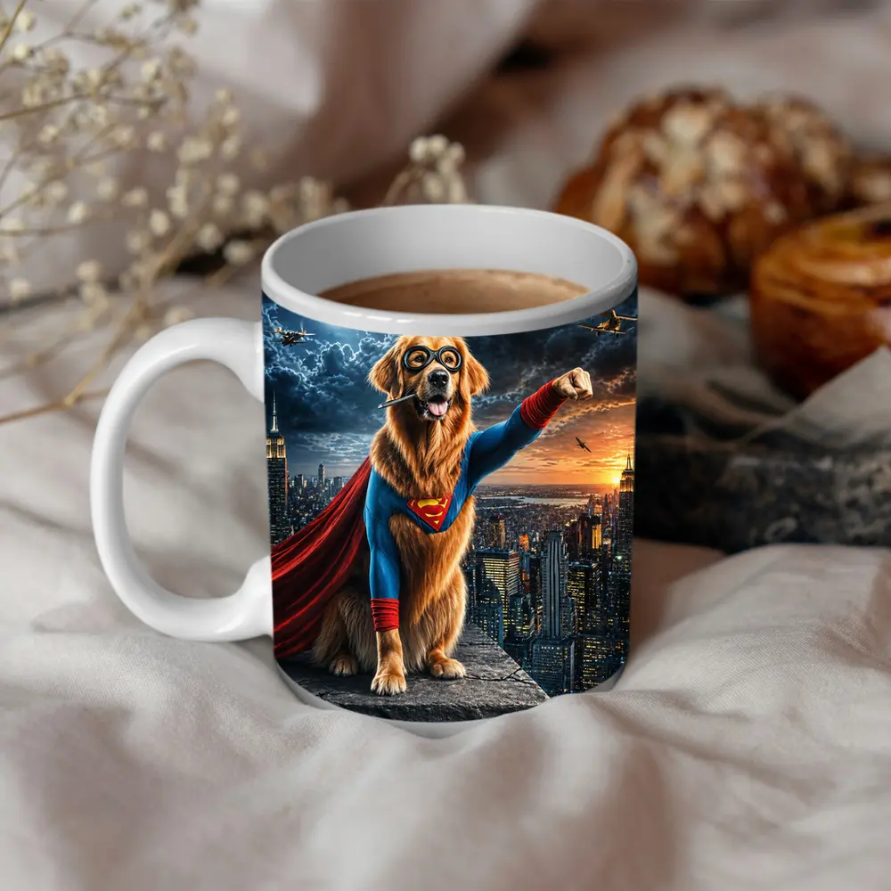 Golden Retriever Superman Hero City Night – Mugs