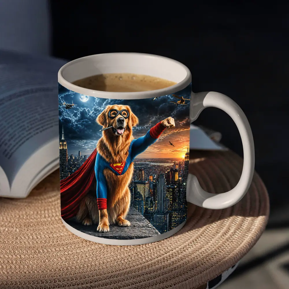 Golden Retriever Superman Hero City Night – Mugs