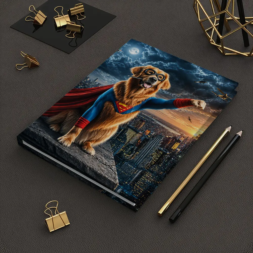 Golden Retriever Superman Hero City Night – Notebooks