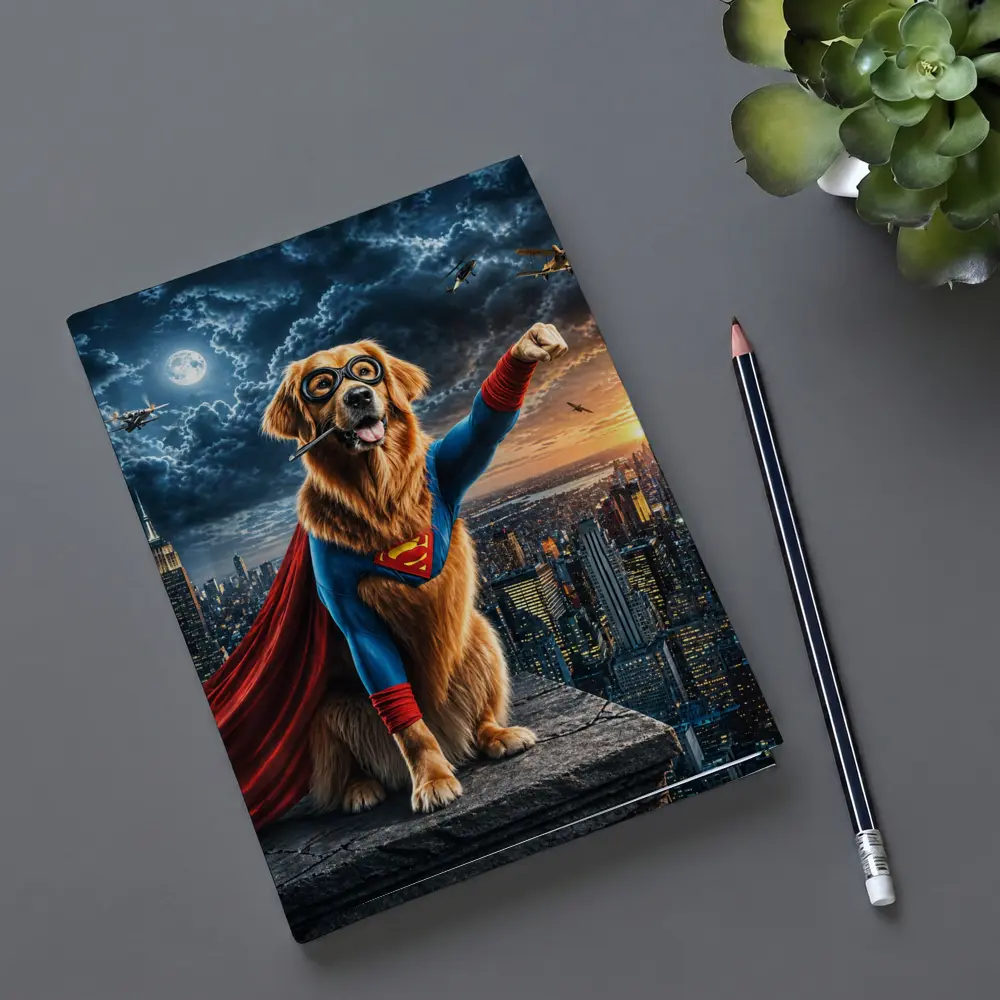 Golden Retriever Superman Hero City Night – Notebooks