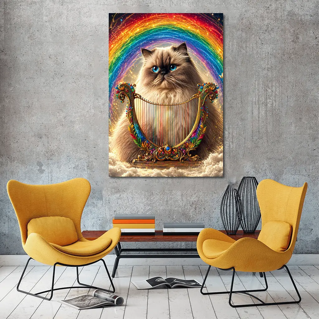 Himalayan Cat Rainbow Harp Clouds Fantasy – Wall Art