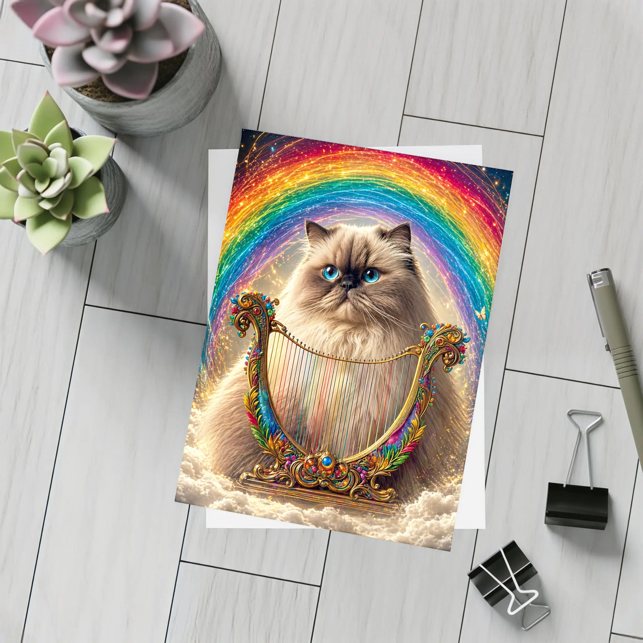 Himalayan Cat Rainbow Harp Clouds Fantasy – Postcards