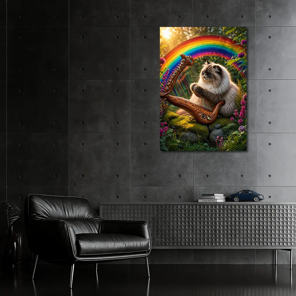 Himalayan Cat Playing Harp Rainbow Garden – Wall Art