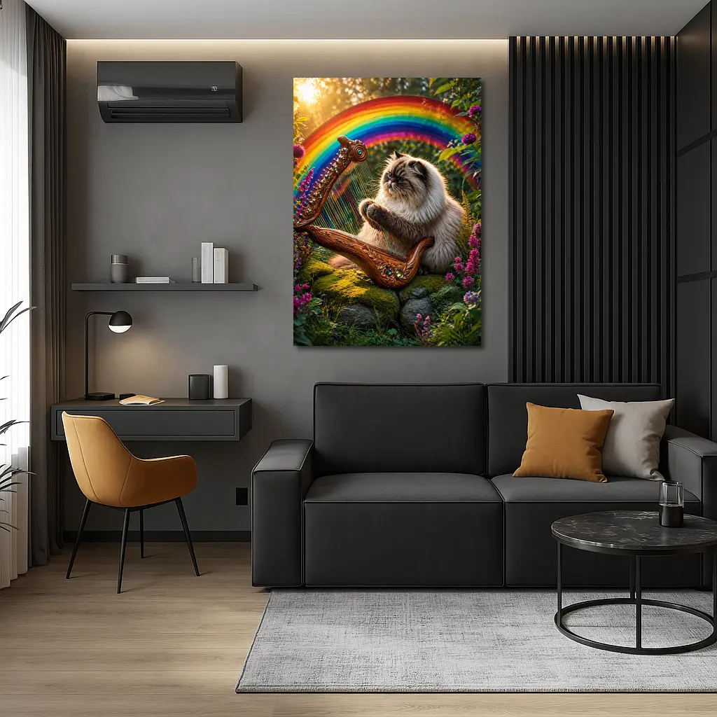 Himalayan Cat Playing Harp Rainbow Garden – Wall Art
