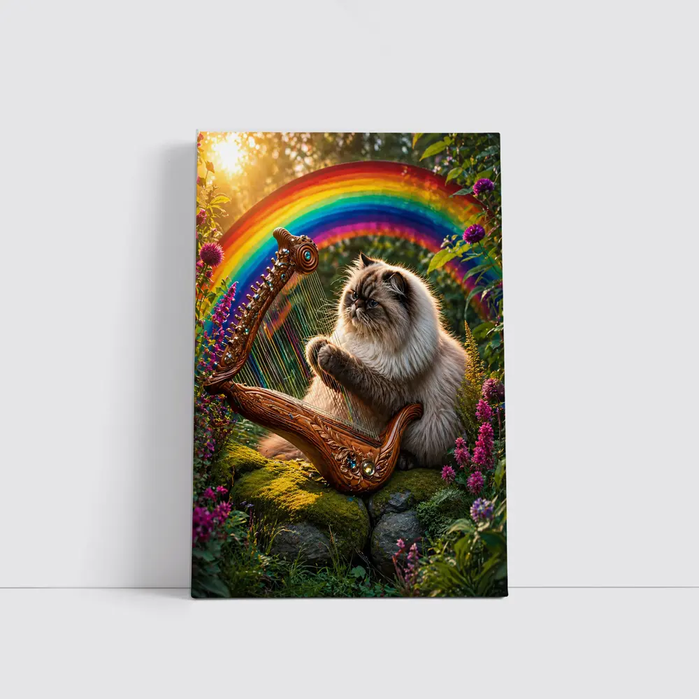 Himalayan Cat Playing Harp Rainbow Garden – Wall Art