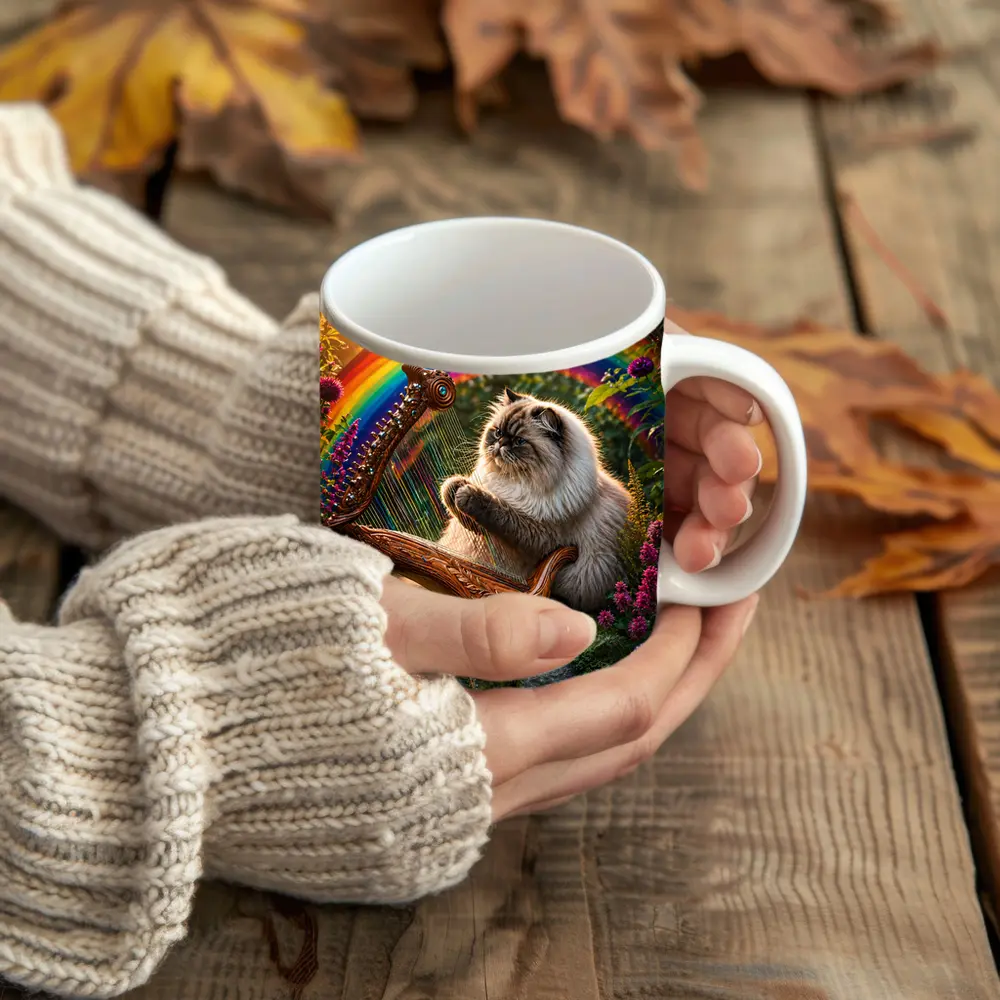Himalayan Cat Playing Harp Rainbow Garden – Mugs
