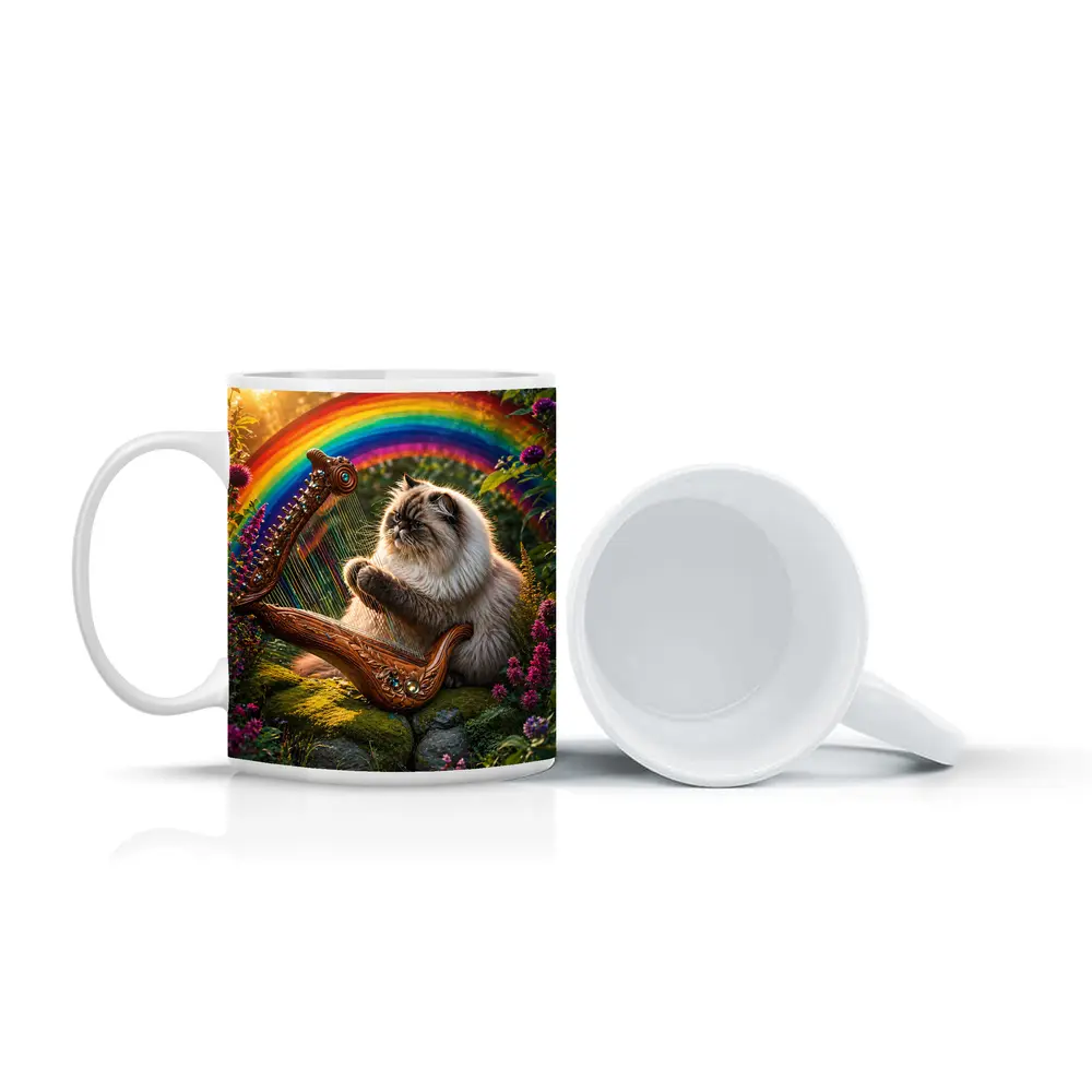 Himalayan Cat Playing Harp Rainbow Garden – Mugs