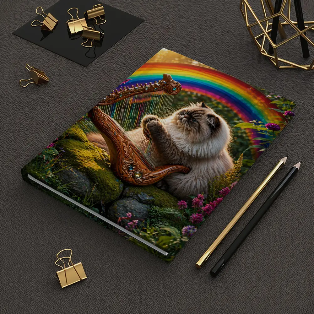 Himalayan Cat Playing Harp Rainbow Garden – Notebooks