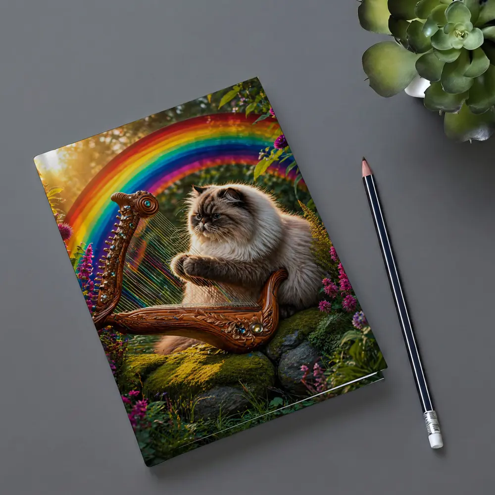 Himalayan Cat Playing Harp Rainbow Garden – Notebooks