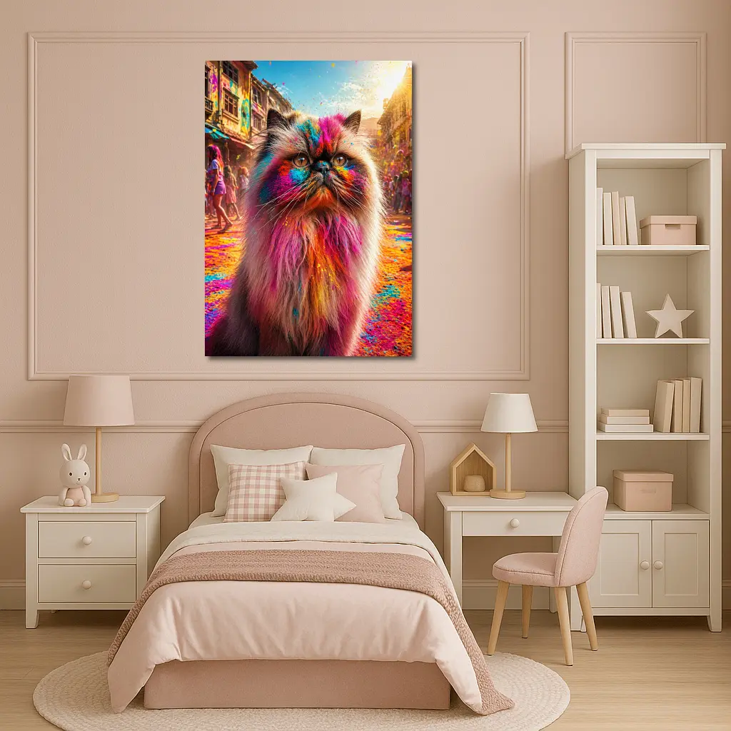 Himalayan Cat Covered in Holi Festival Colors – Wall Art