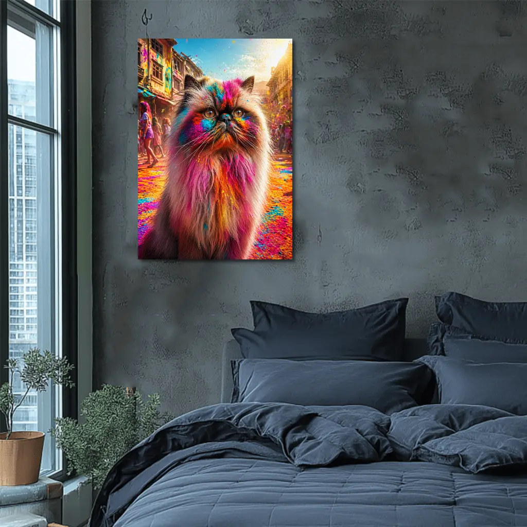 Himalayan Cat Covered in Holi Festival Colors – Wall Art