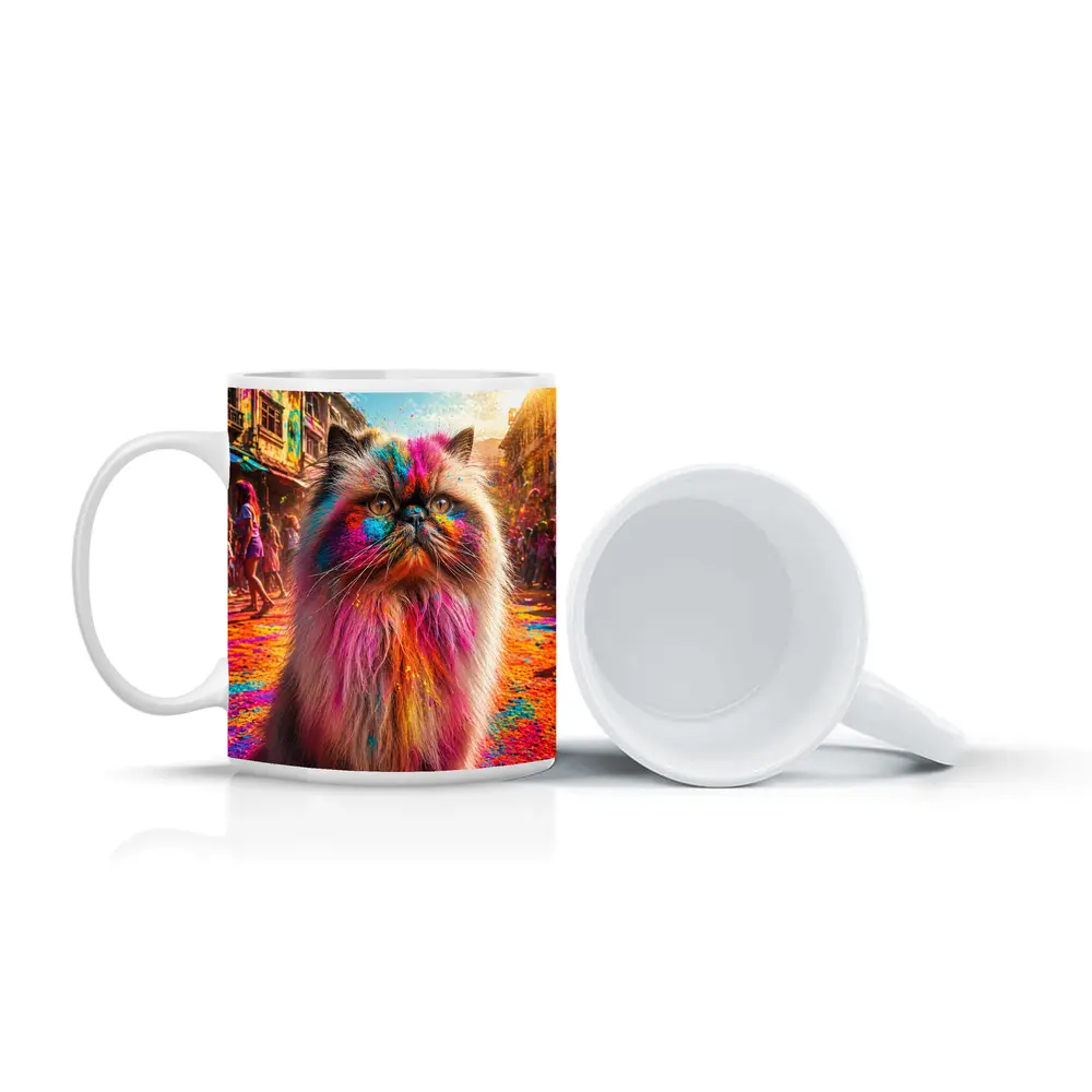 Himalayan Cat Covered in Holi Festival Colors – Mugs