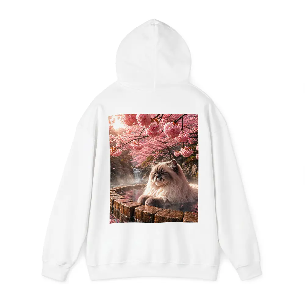 Himalayan Cat Relaxing in Cherry Blossom Onsen – Hoodies