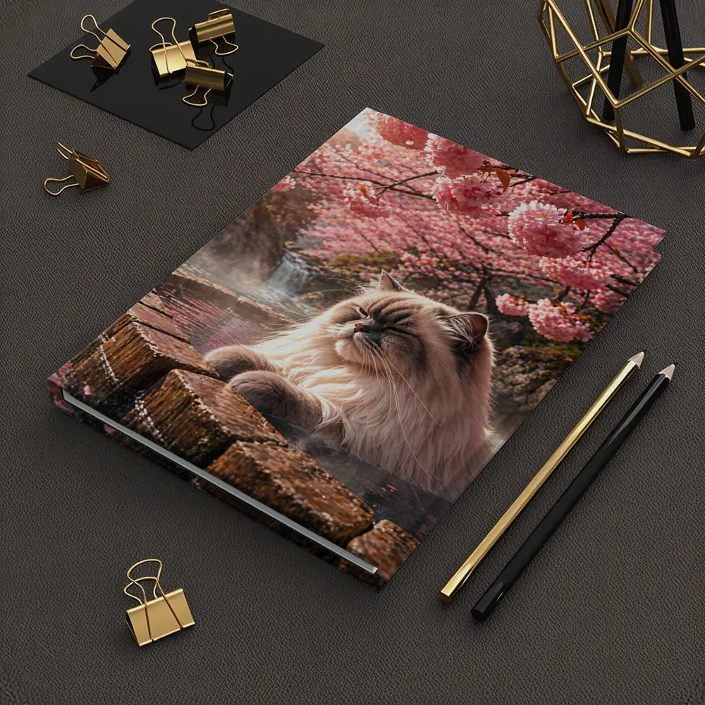 Himalayan Cat Relaxing in Cherry Blossom Onsen – Notebooks