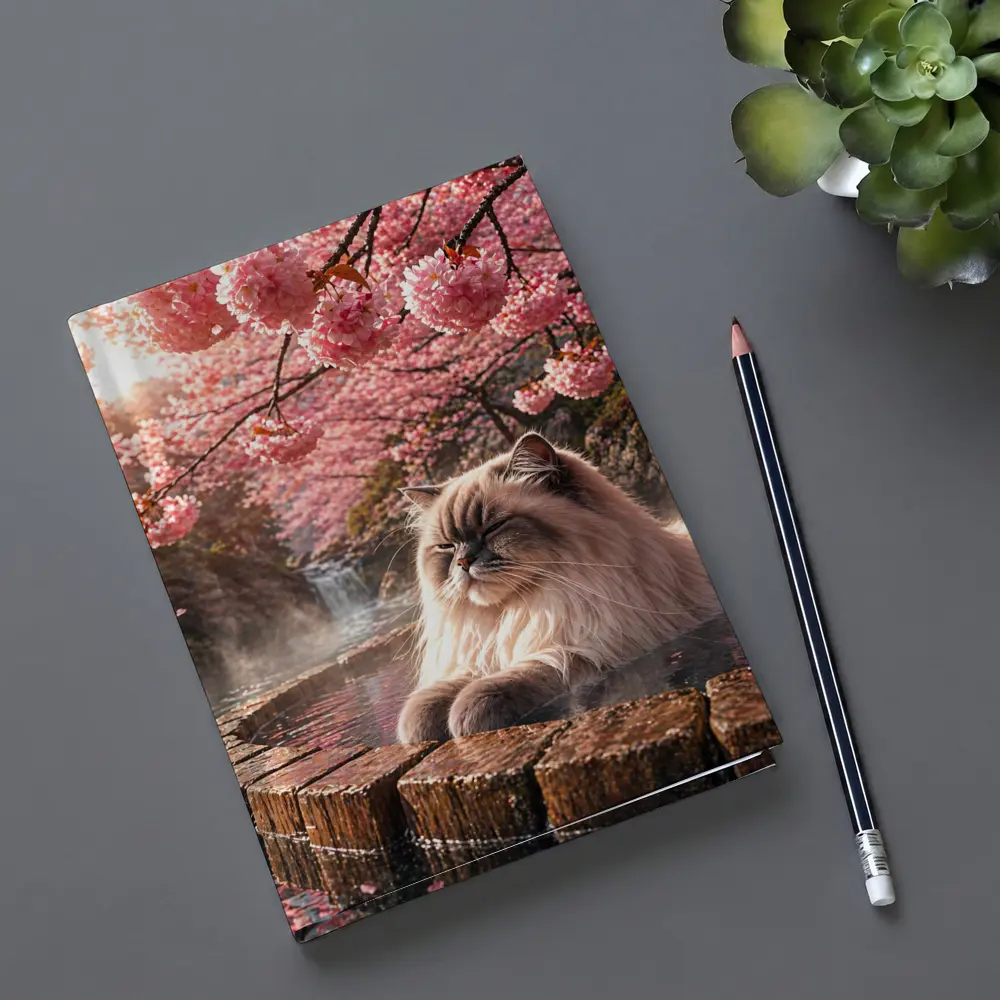 Himalayan Cat Relaxing in Cherry Blossom Onsen – Notebooks