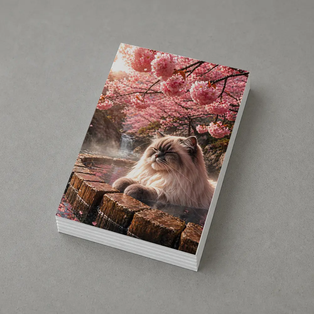 Himalayan Cat Relaxing in Cherry Blossom Onsen – Postcards