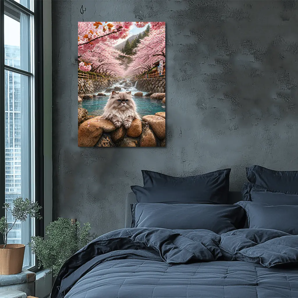 Himalayan Cat Relaxing Among Cherry Blossoms – Wall Art