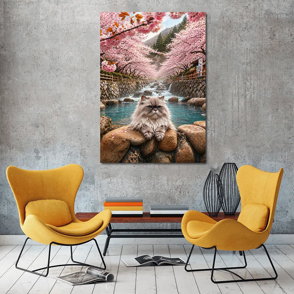 Himalayan Cat Relaxing Among Cherry Blossoms – Wall Art