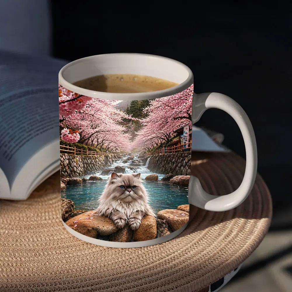 Himalayan Cat Relaxing Among Cherry Blossoms – Mugs