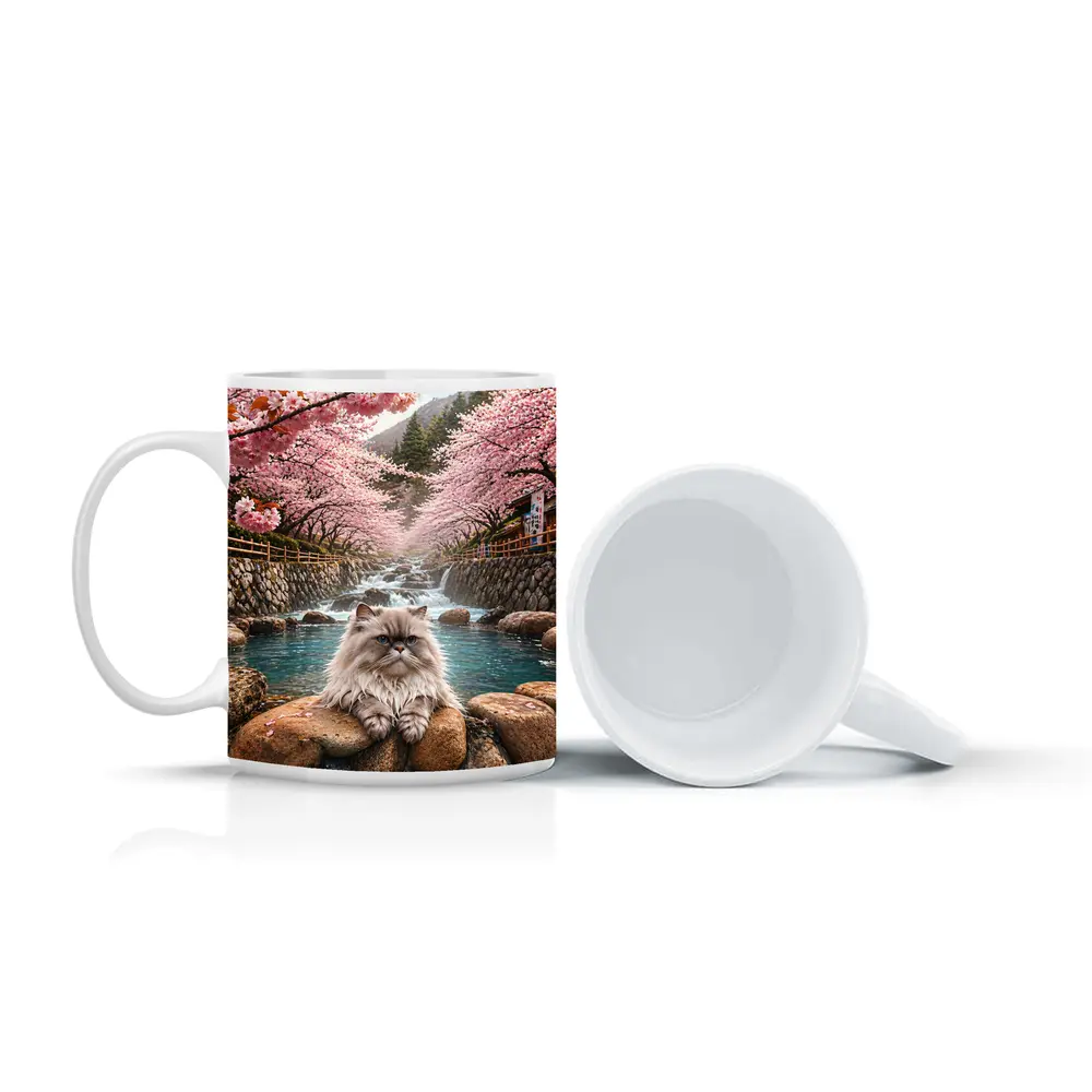 Himalayan Cat Relaxing Among Cherry Blossoms – Mugs