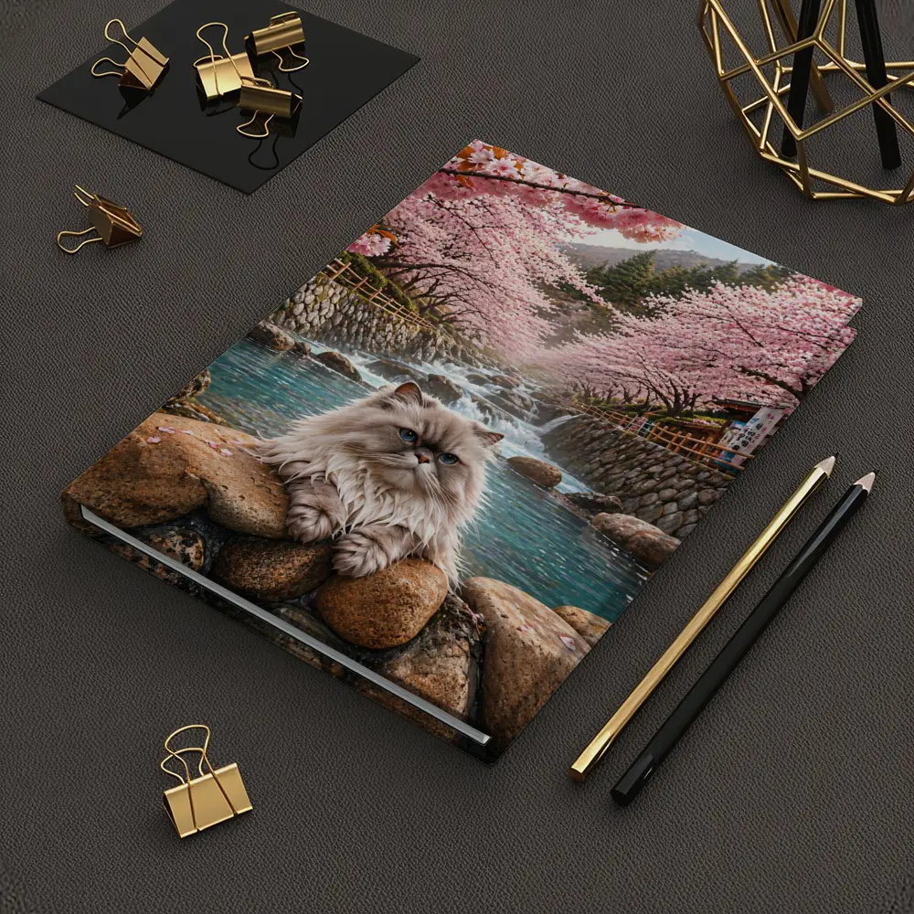 Himalayan Cat Relaxing Among Cherry Blossoms – Notebooks