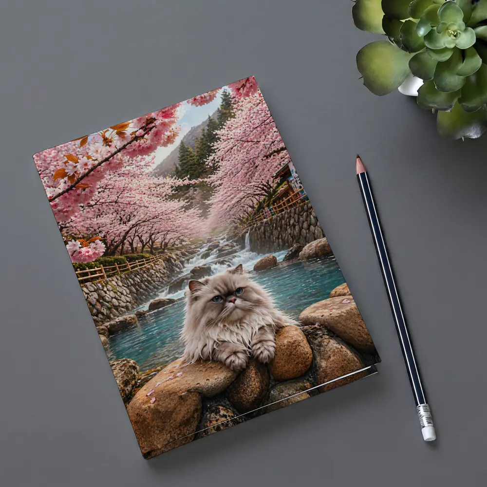 Himalayan Cat Relaxing Among Cherry Blossoms – Notebooks