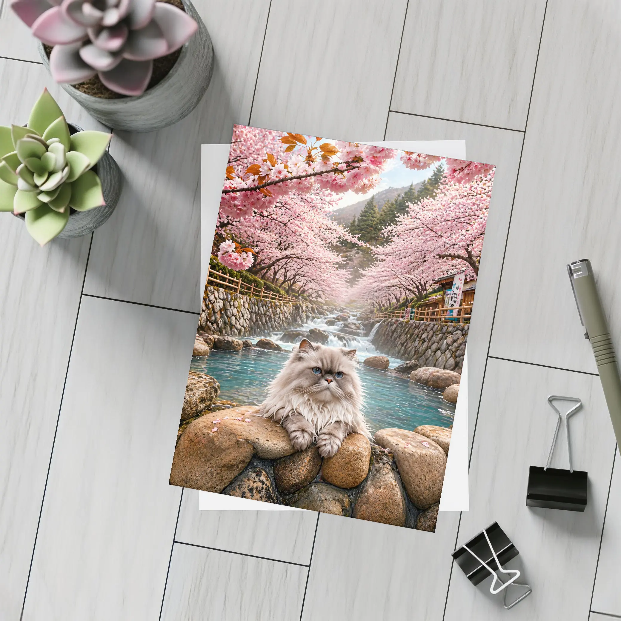 Himalayan Cat Relaxing Among Cherry Blossoms – Postcards