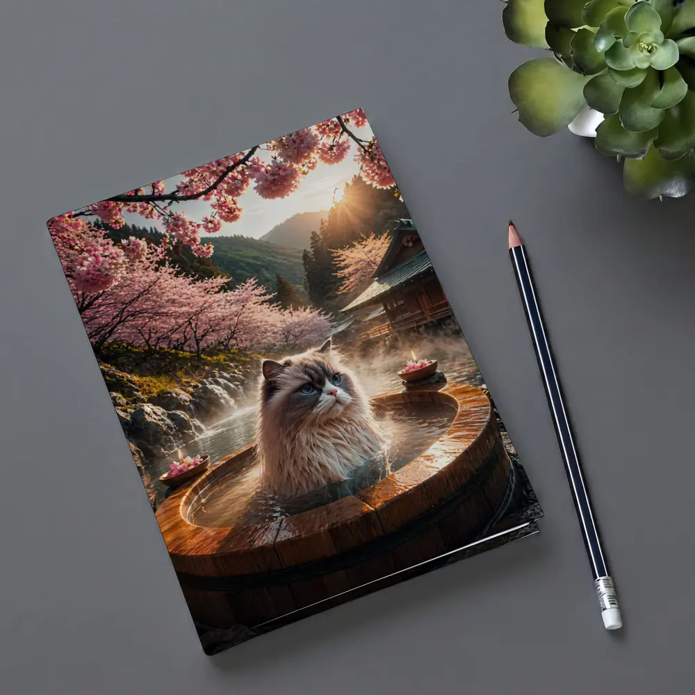 Ragdoll Cat Relaxing in Japanese Hot Spring – Notebooks