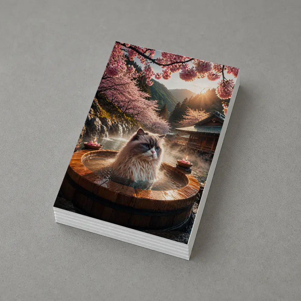 Ragdoll Cat Relaxing in Japanese Hot Spring – Postcards