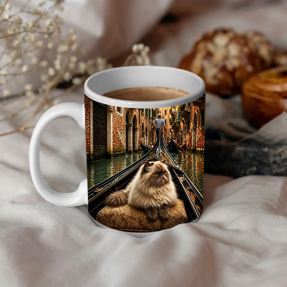 Himalayan Cat Riding Gondola Venice Canal – Mugs