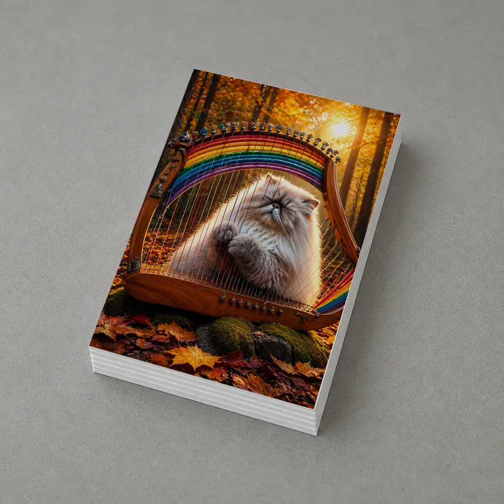 Himalayan Cat Playing Rainbow Harp Autumn Forest – Postcards