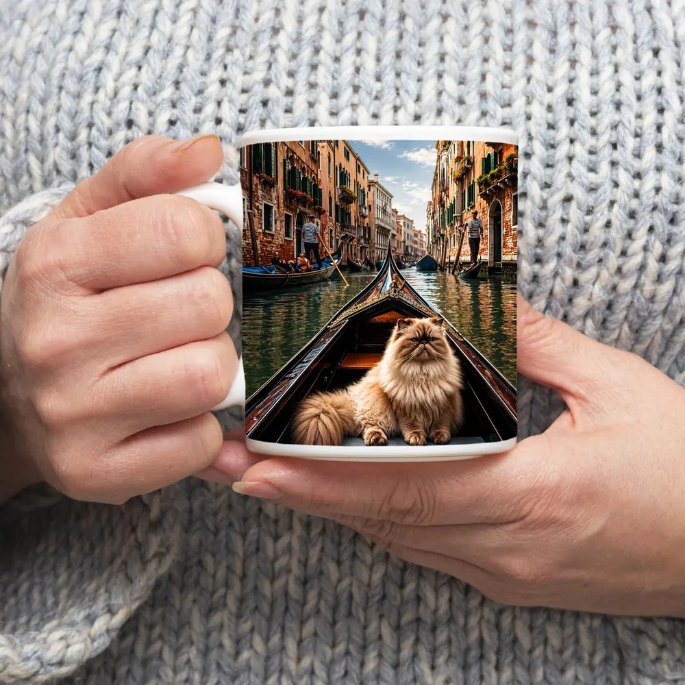 Himalayan Cat Riding Gondola Venice Canal – Mugs