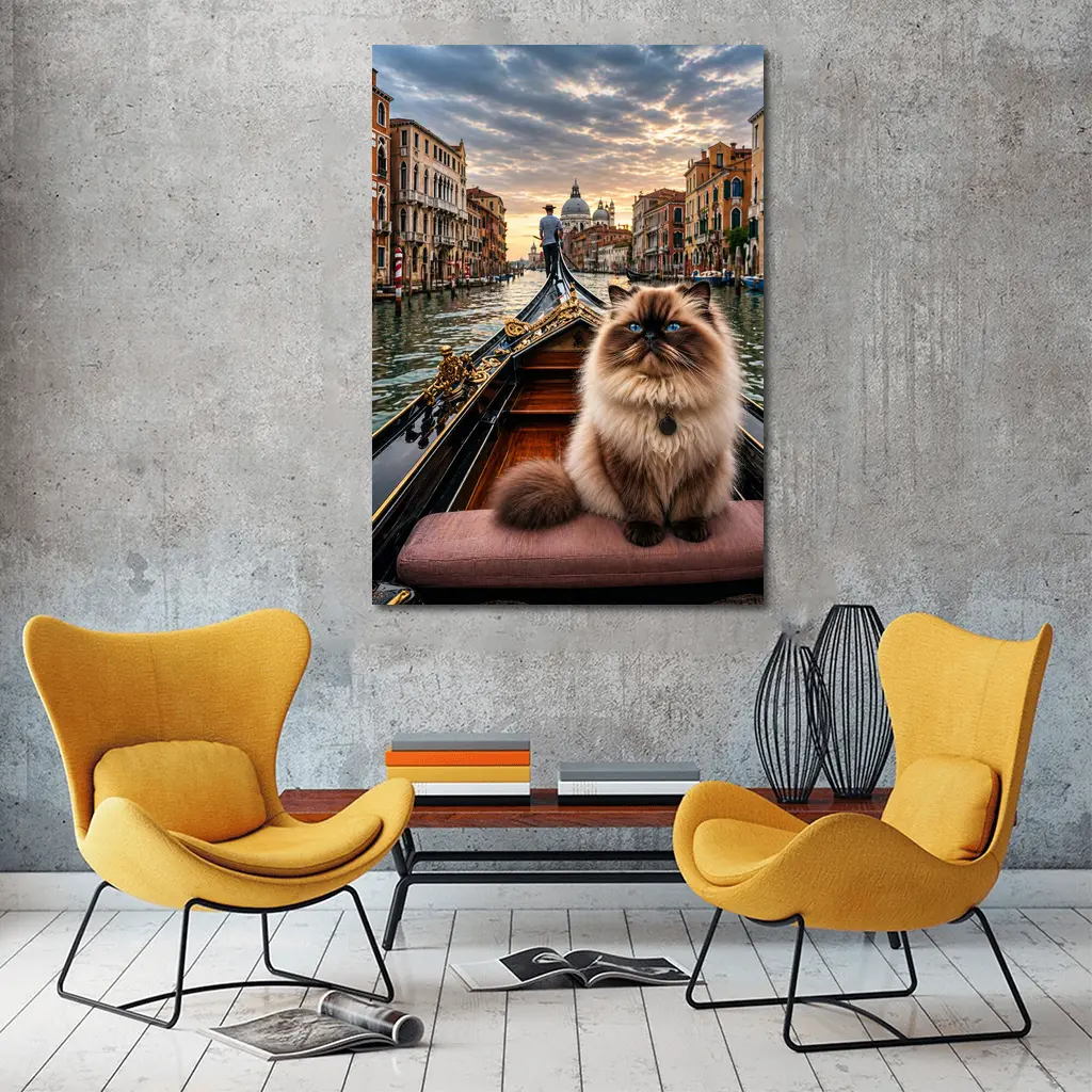Himalayan Cat on Venice Gondola Canal – Wall Art