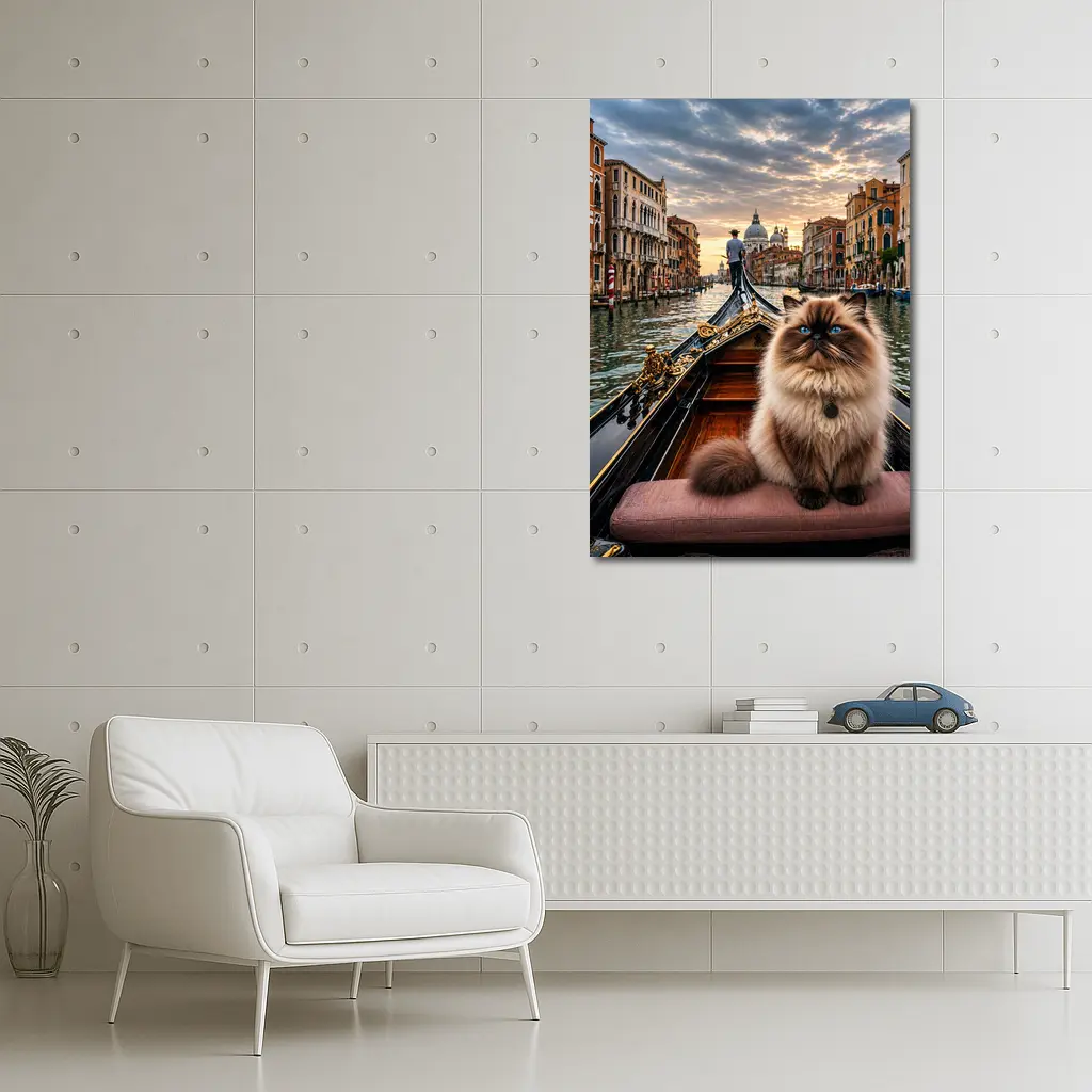 Himalayan Cat on Venice Gondola Canal – Wall Art
