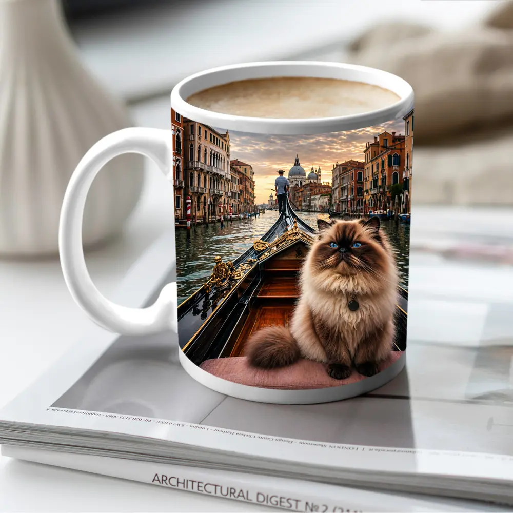 Himalayan Cat on Venice Gondola Canal – Mugs