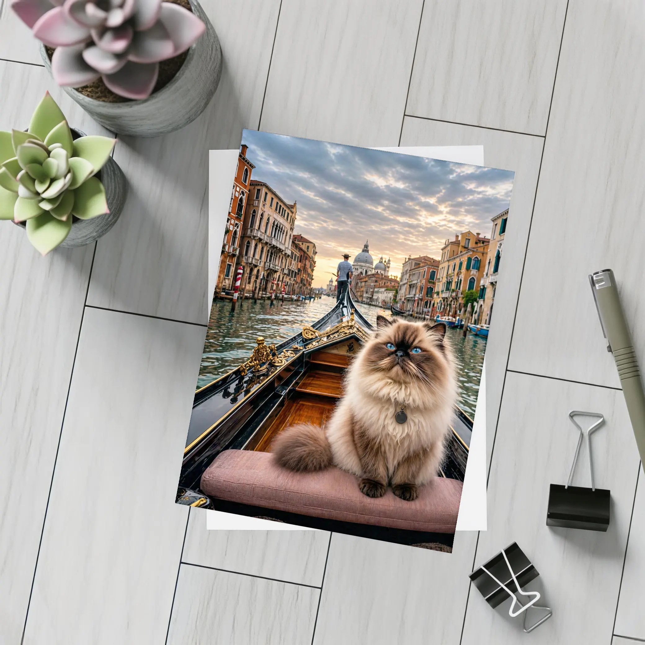 Himalayan Cat on Venice Gondola Canal – Postcards