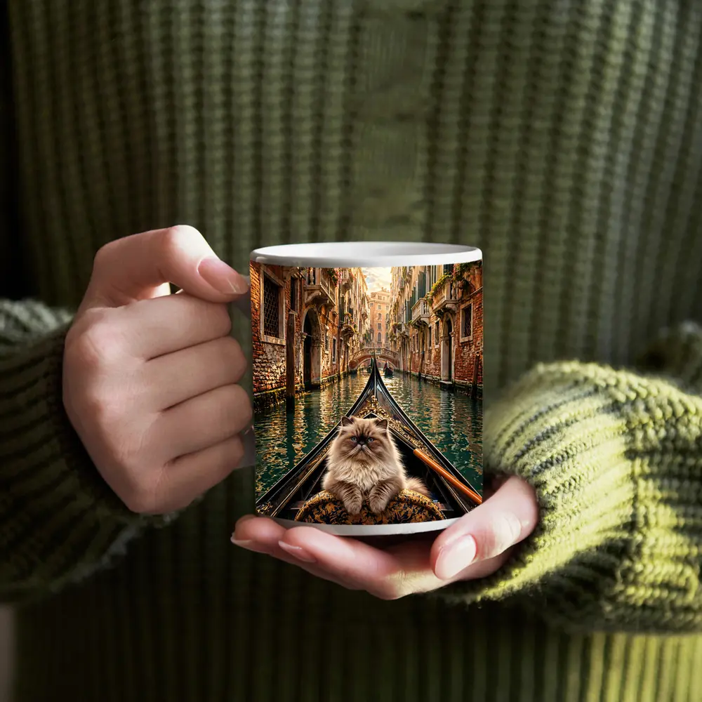 Himalayan Cat Riding Gondola Venice Canal – Mugs