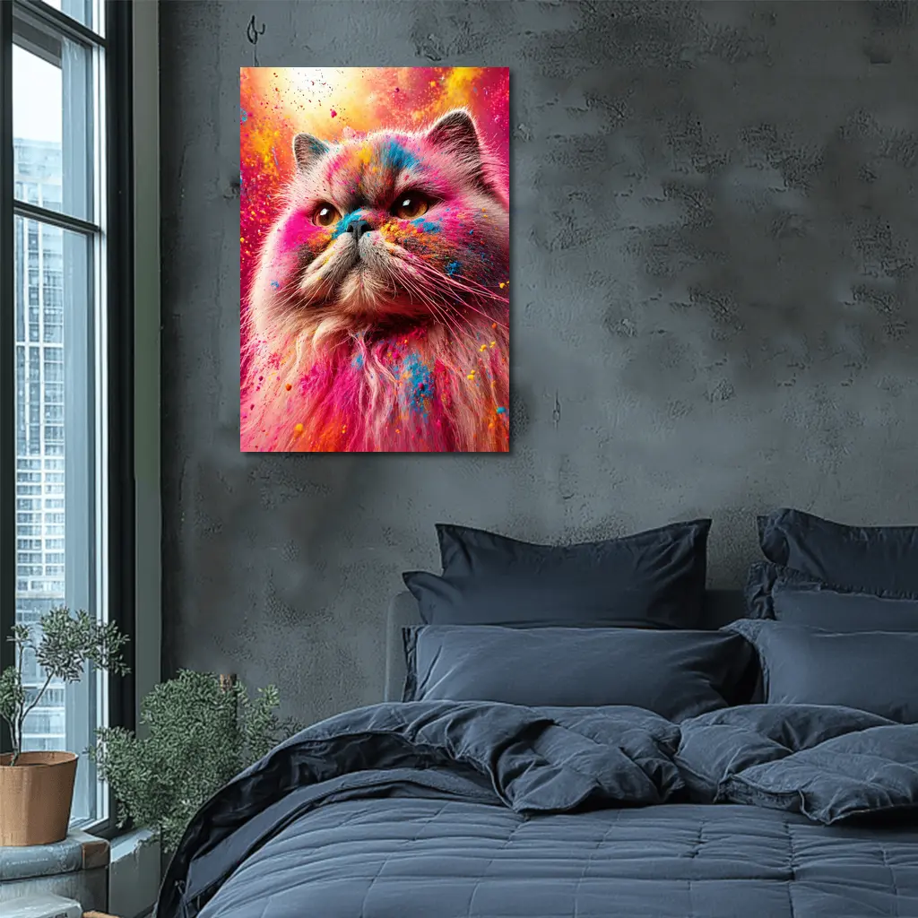 Persian Cat Covered in Colorful Holi Powder – Wall Art